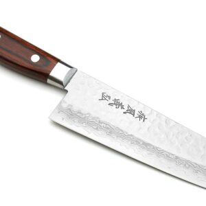Yoshihiro VG10 16 Layer Hammered Damascus Stainless Steel Santoku Chefs Knife (7» (180mm))