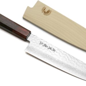 Yoshihiro VG10 46 Layers Hammered Damascus Santoku Japanese Multipurpose Chef Knife (7″(180mm) Rosewood Handle)