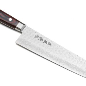 Yoshihiro VG10 Hammered Damascus Kiritsuke Sword Tip Multipurpose Japanese Chef Knife 8.25 inch – Western Style Mahogany Handle