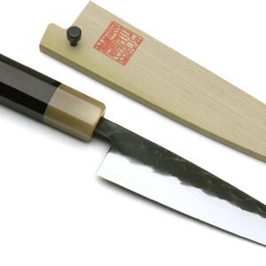 Yoshihiro Kurouchi Stainless Clad High Performance SLD Japanese Petty Utility Knife Ebony Handle (5.3″(135mm) & Saya)