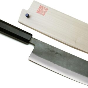 Yoshihiro Kurouchi Black-Forged Blue Steel Stainless Clad Japanese Nakiri Chef Knife (165mm) & Saya