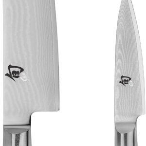 Shun Classic 2 Piece Starter Set, Includes 8″ Chef and 3.5” Paring Knives, Handcrafted Japanese Knife Set, VG-MAX Core with Damascus Stainless Steel Cladding, Pakkawood Handle