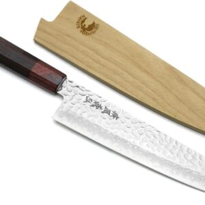 Yoshihiro VG10 46 Layers Hammered Damascus Gyuto Japanese Chefs Knife (Octagonal Shitan Rosewood Handle) (7″ (180mm))