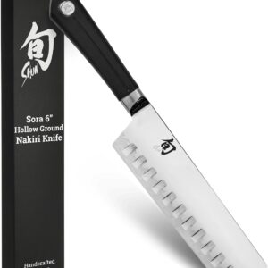 Shun Sora 6″ Hollow Ground Nakiri Knife, Handcrafted Japanese Vegetable Knife, VG10 Steel Edge and 420J Stainless Steel Blade, Balanced Handle, Slicing Tool for Professional and Home Chefs