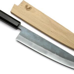 Yoshihiro Kurouchi Black-Forged Blue Steel Stainless Clad Gyuto Chefs Knife Ebony Handle (8.25» (210mm) & Saya)