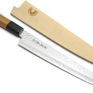 Yoshihiro VG10 46 Layers Hammered Damascus Sujihiki Japanese Slicer Knife (9.5″ (240mm) Ambrosia Handle)