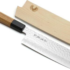 Yoshihiro VG10 46 Layers Hammered Damascus Nakiri Japanese Vegetable Knife 6.5» (165mm) Ambrosia Handle