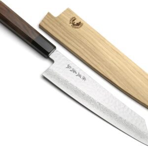 Yoshihiro VG10 46 Layers Hammered Damascus Kiritsuke Japanese Multipurpose Knife Rosewood Handle (8.25″ (210mm) & Saya)