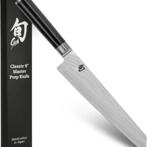 Shun Classic 9″ Master Prep Knife, Handcrafted Japanese Knife, VG-MAX Core with Damascus Stainless Steel Cladding, Pakkawood Handle, Precision and Sharpness for Professional and Home Chefs
