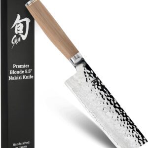 Shun Premier Blonde 5.5″ Nakiri Knife, Handcrafted Japanese Vegetable Knife, VG-MAX Core with Damascus Stainless Steel Cladding, Pakkawood Handle, Slicing Tool for Professional and Home Chefs