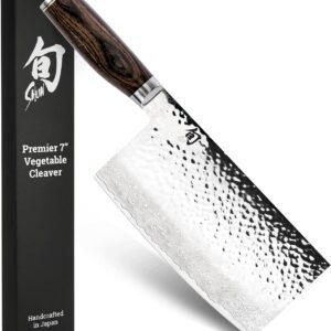 Shun Premier 7″ Cleaver, Handcrafted Japanese Vegetable Knife, VG-MAX Core with Damascus Stainless Steel Cladding, Pakkawood Handle, Chinese Cleaver for Processing Large Vegetables