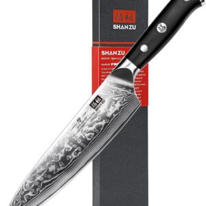SHAN ZU Chef Knife 8 Inch Japanese Steel Damascus Kitchen Knife, Professional Kitchen Knives Sharp High Carbon Super Steel Kitchen Utility Knife